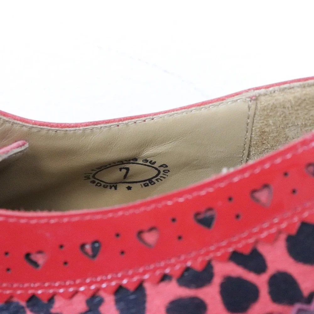 John Fluevog Rosamund Lace-Up Heels with Brogue Hearts 7 Burgundy Pony Hair